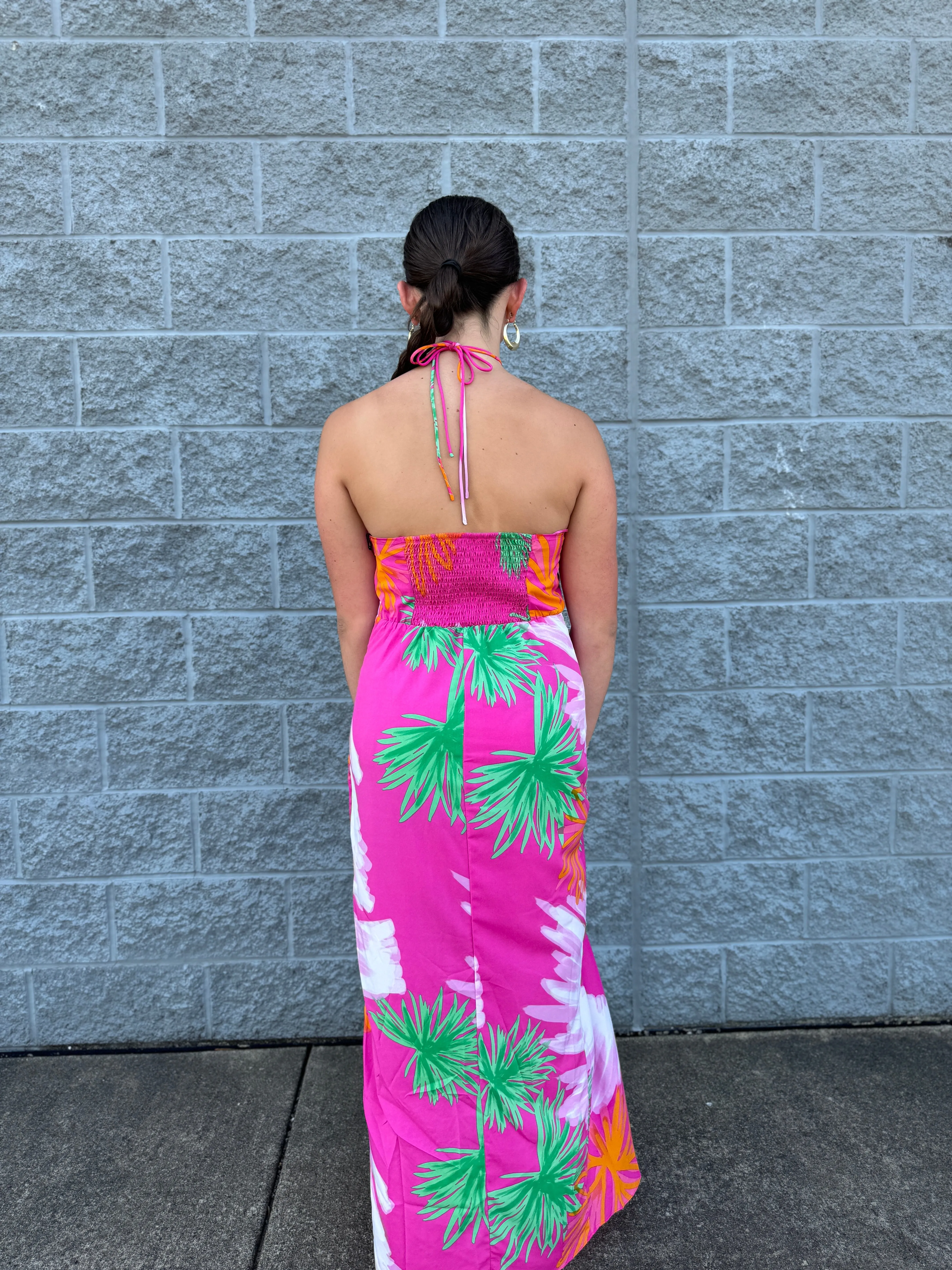 Dollie -  A Printed Halter Neck Maxi Dress