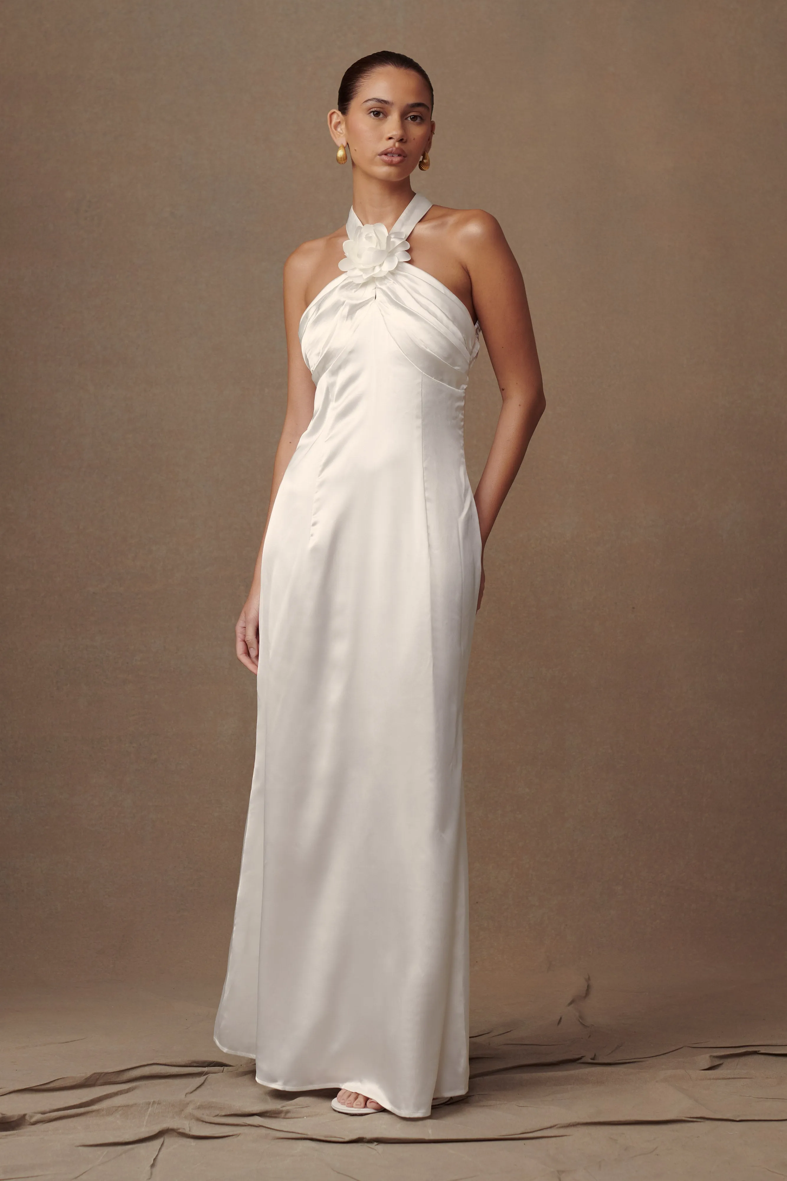 Dylan Rose Halter Maxi Dress - White