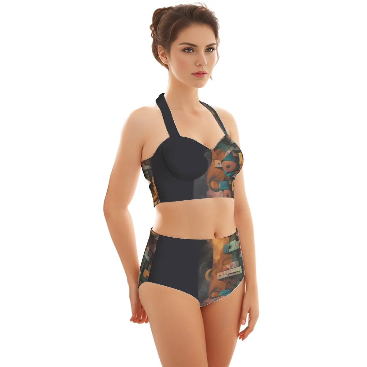 Earthen Women's Swimsuit Set With Halter