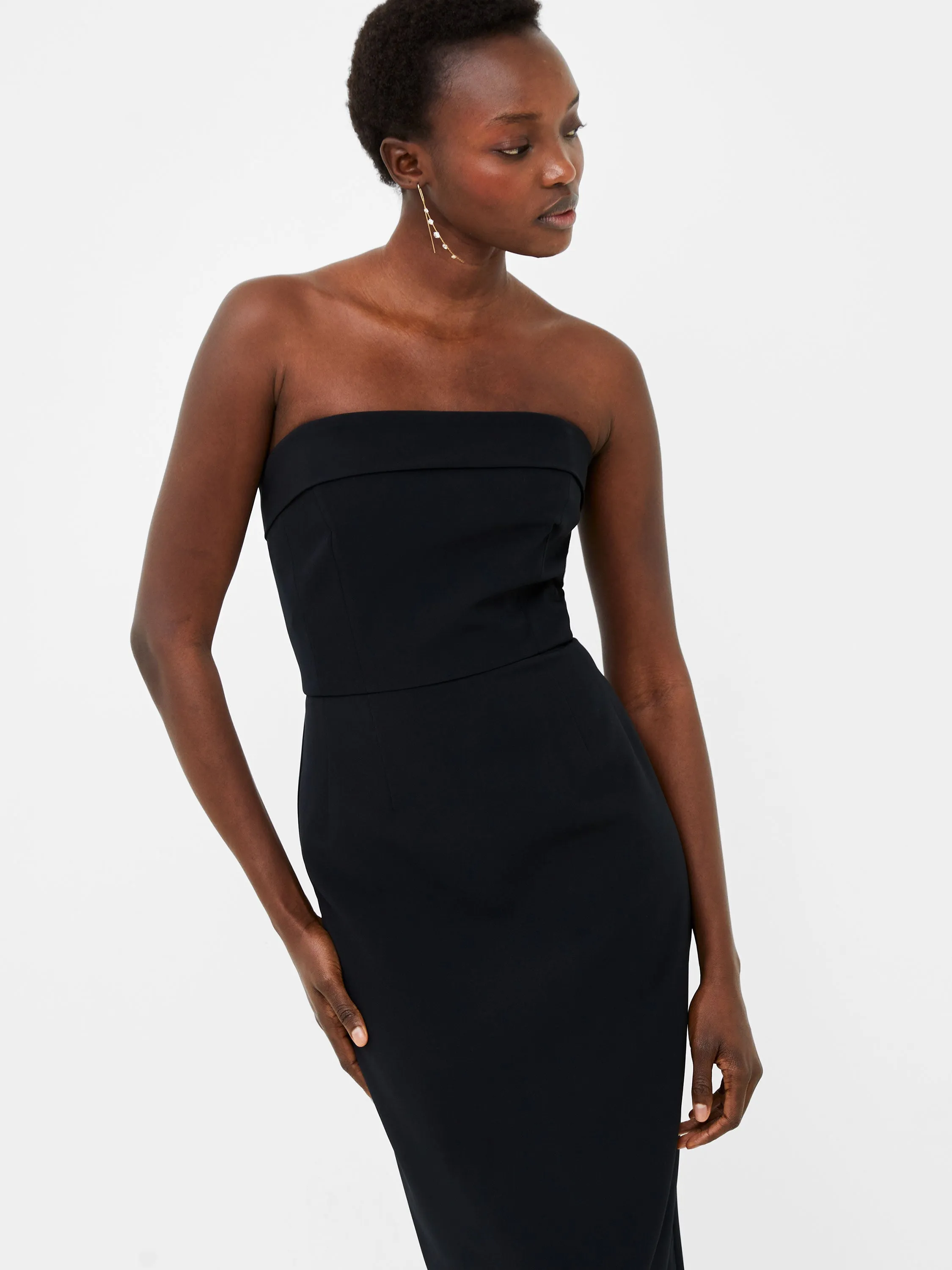 Strapless Midi Dress in Echo Crepe - English Elegant Modifiers