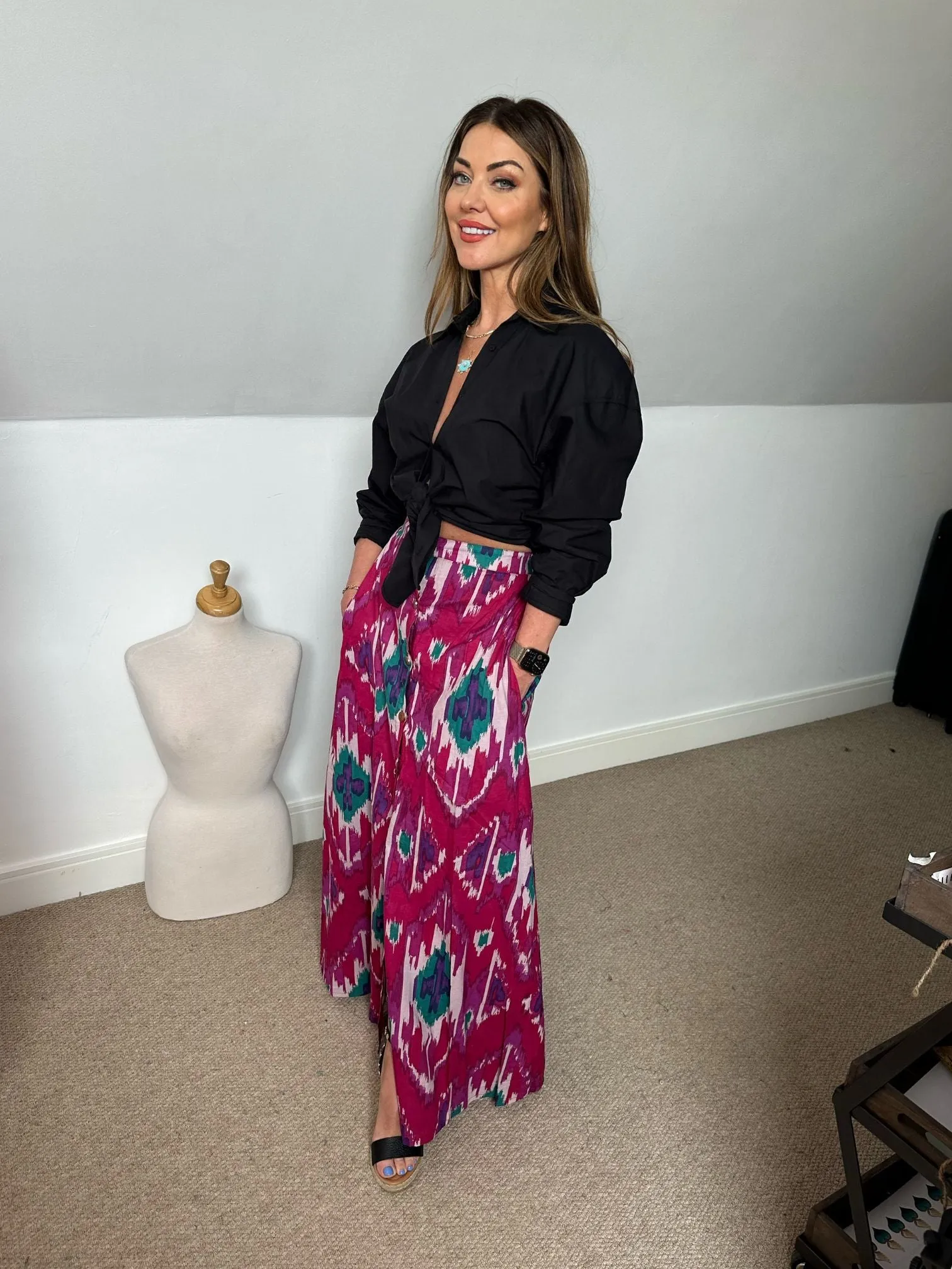 ‘ELISHA’ MAXI SKIRT IN PINK IKAT