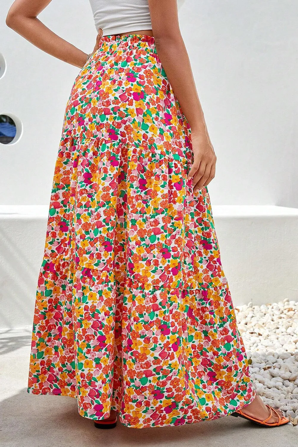 Elle Floral Elastic Waist Maxi Skirt