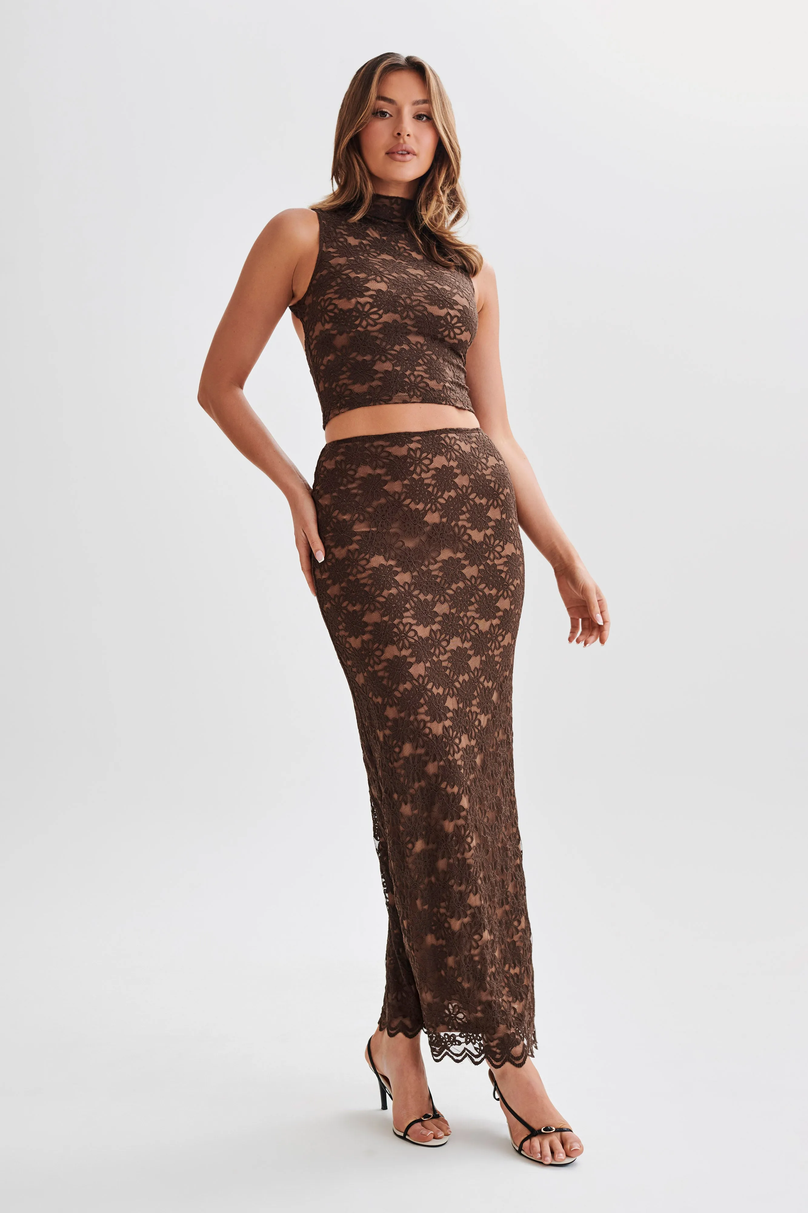 Elska Lace Maxi Skirt - Chocolate