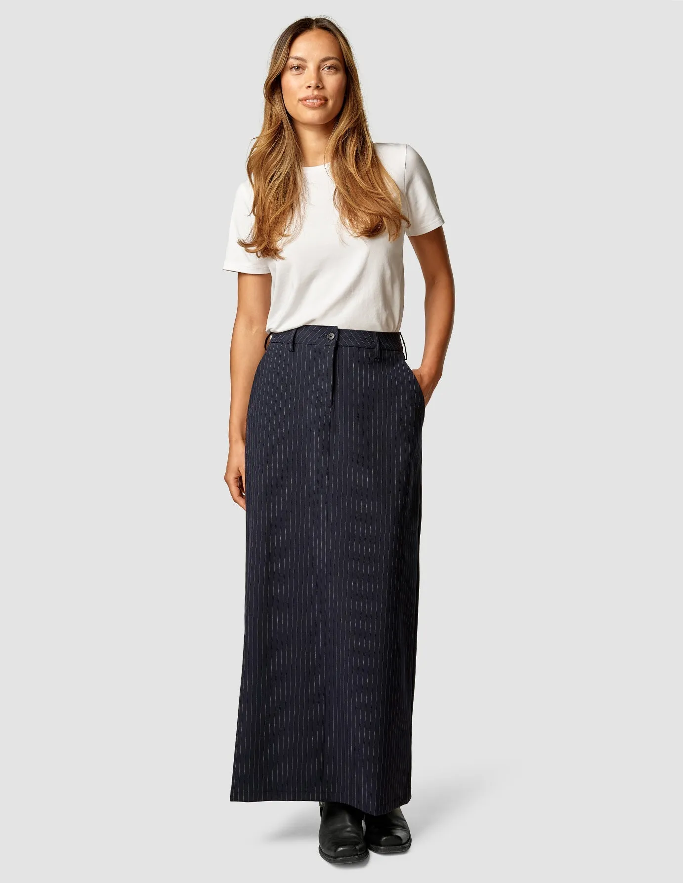 Essential Maxi Skirt Navy Pinstripe