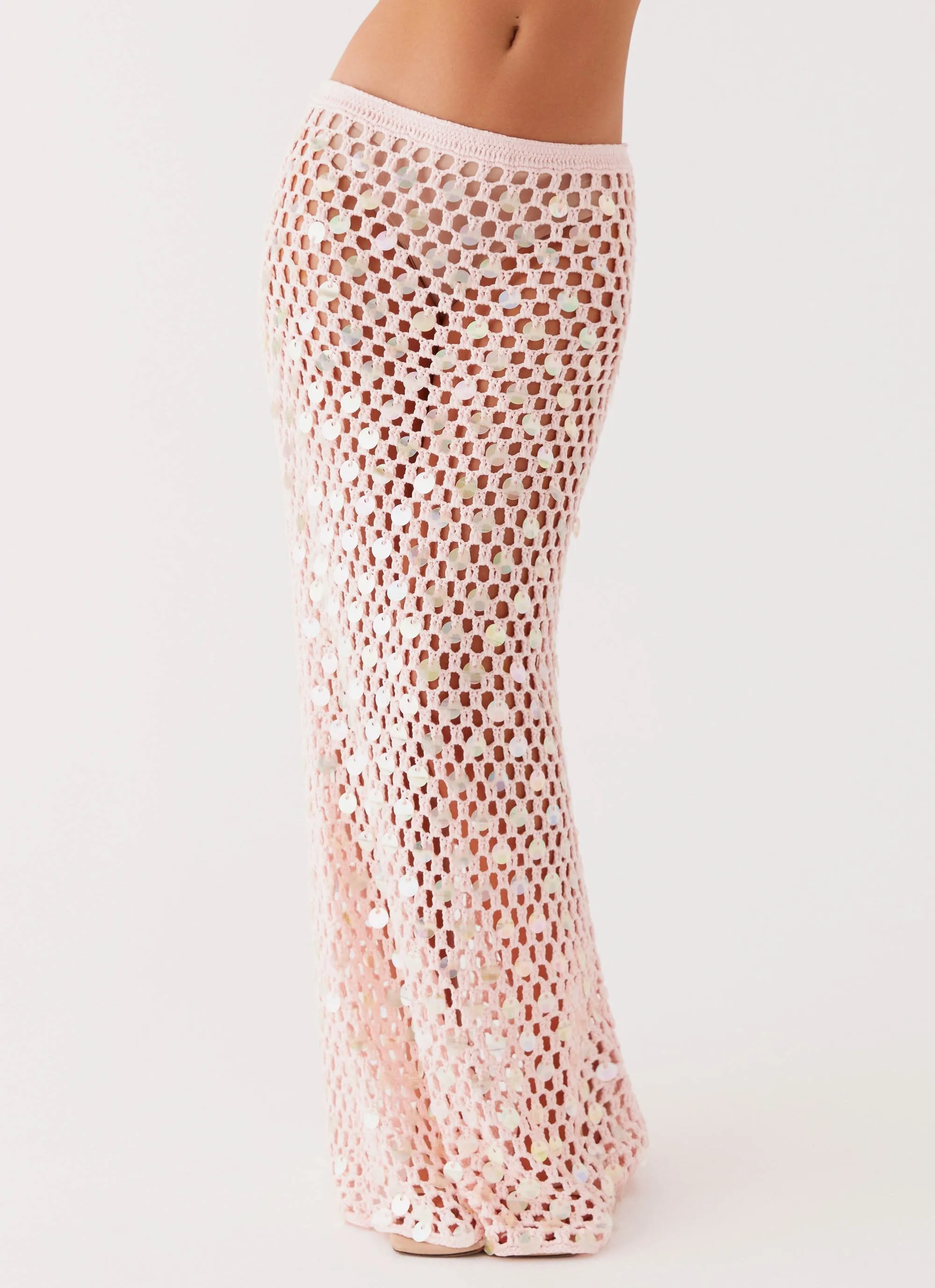 Evissa Crochet Maxi Skirt - Pink