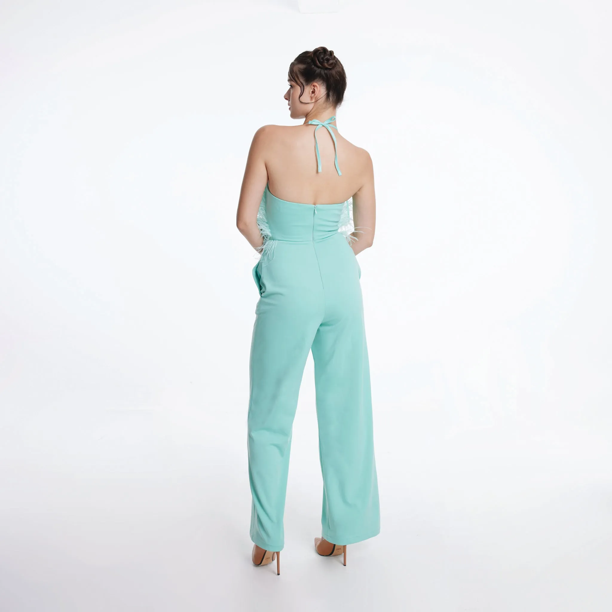 Feathered Halter Jumpsuit