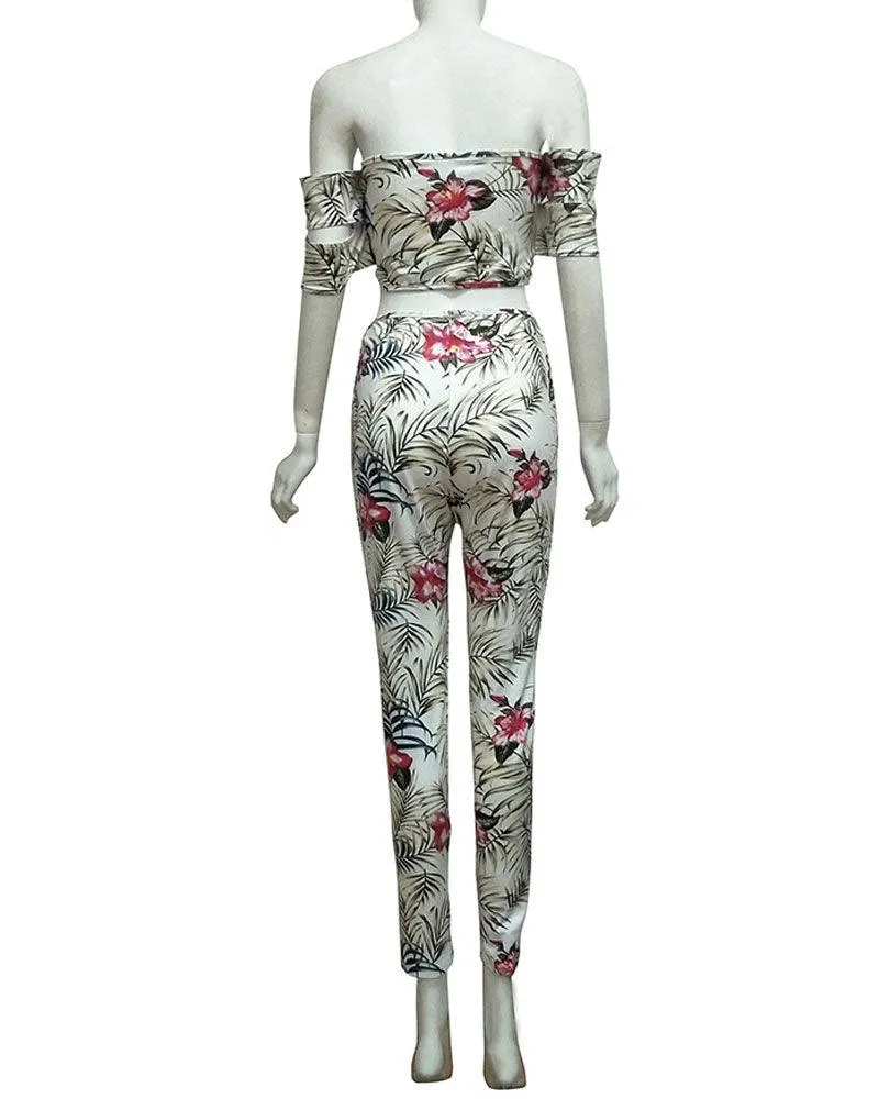 FITTED FLORAL STRAPLESS PANT SET