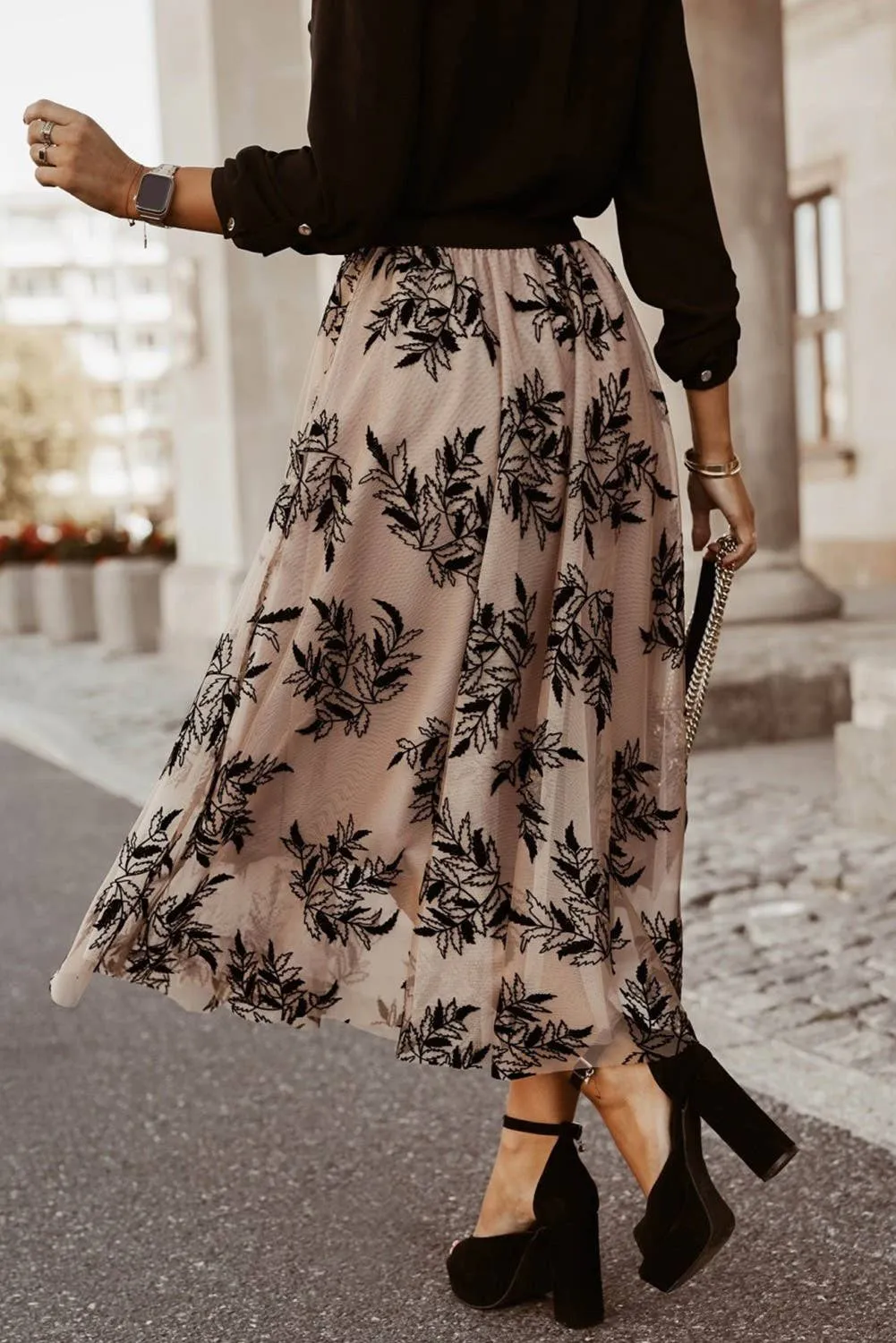 Floral Embroidered Tulle Maxi Skirt