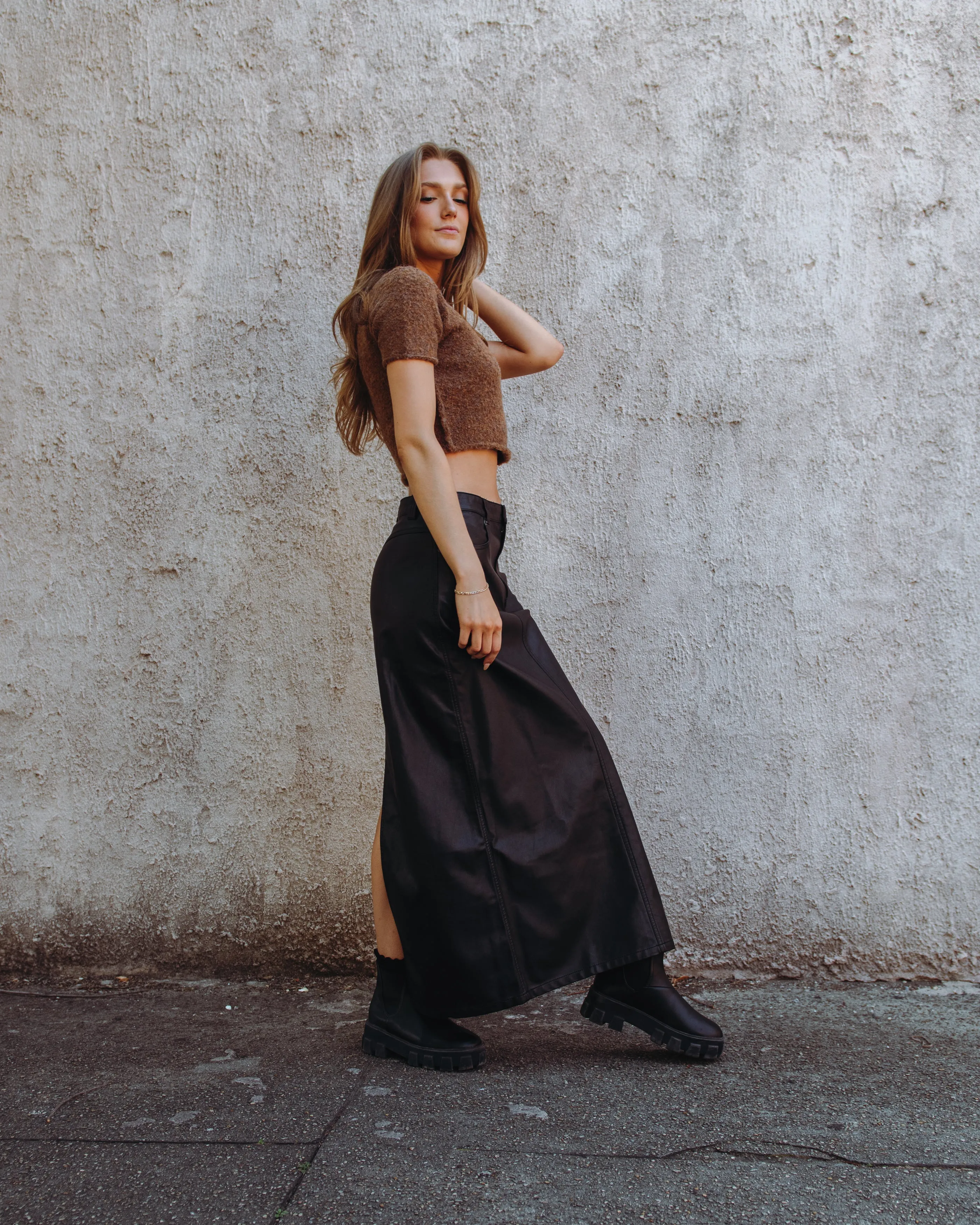 Free People City Slicker Vegan Maxi Skirt