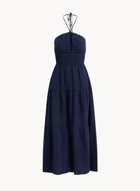 Gathered Halter Midi Dress - Brazilian Navy