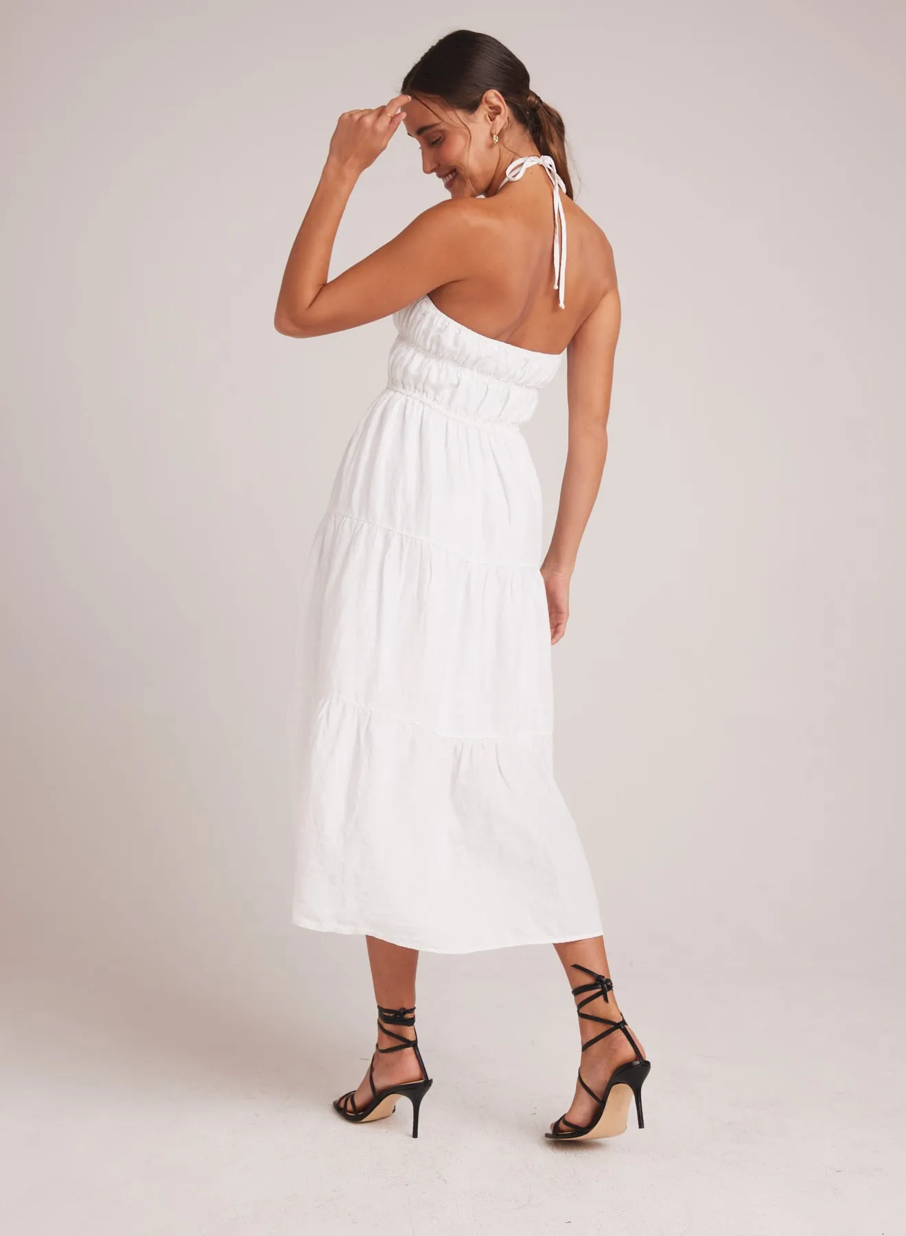 Gathered Halter Midi Dress - White