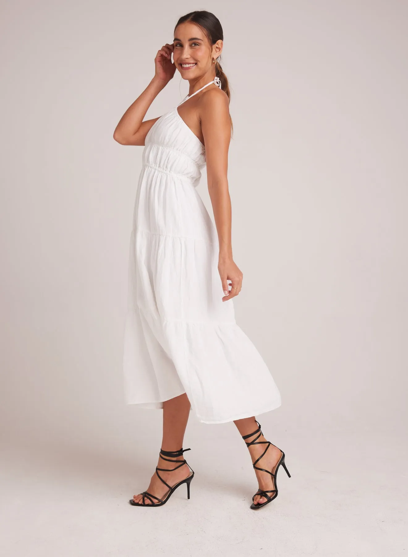 Gathered Halter Midi Dress - White