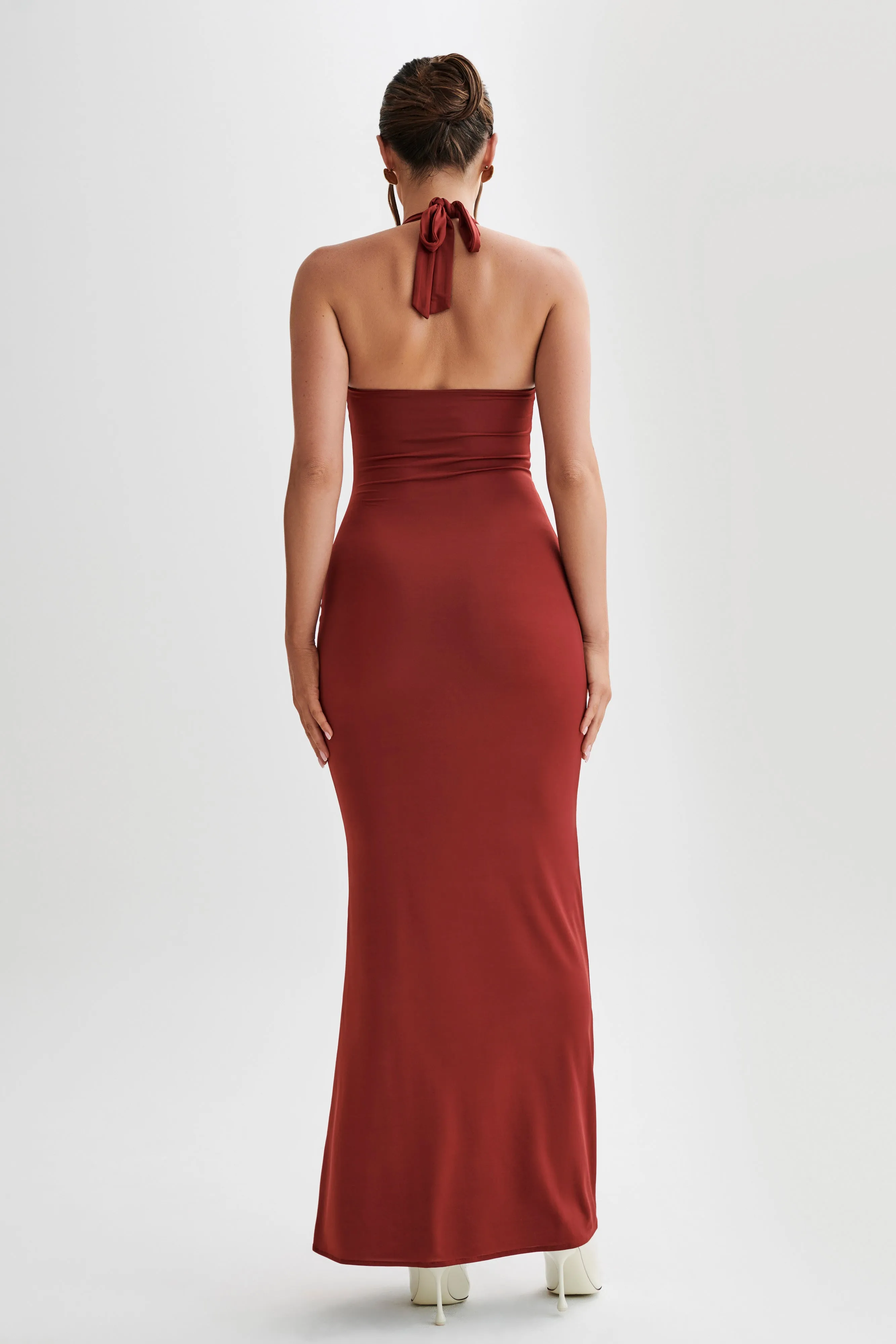 Ginevra Slinky Halter Maxi Dress - Cherry Red