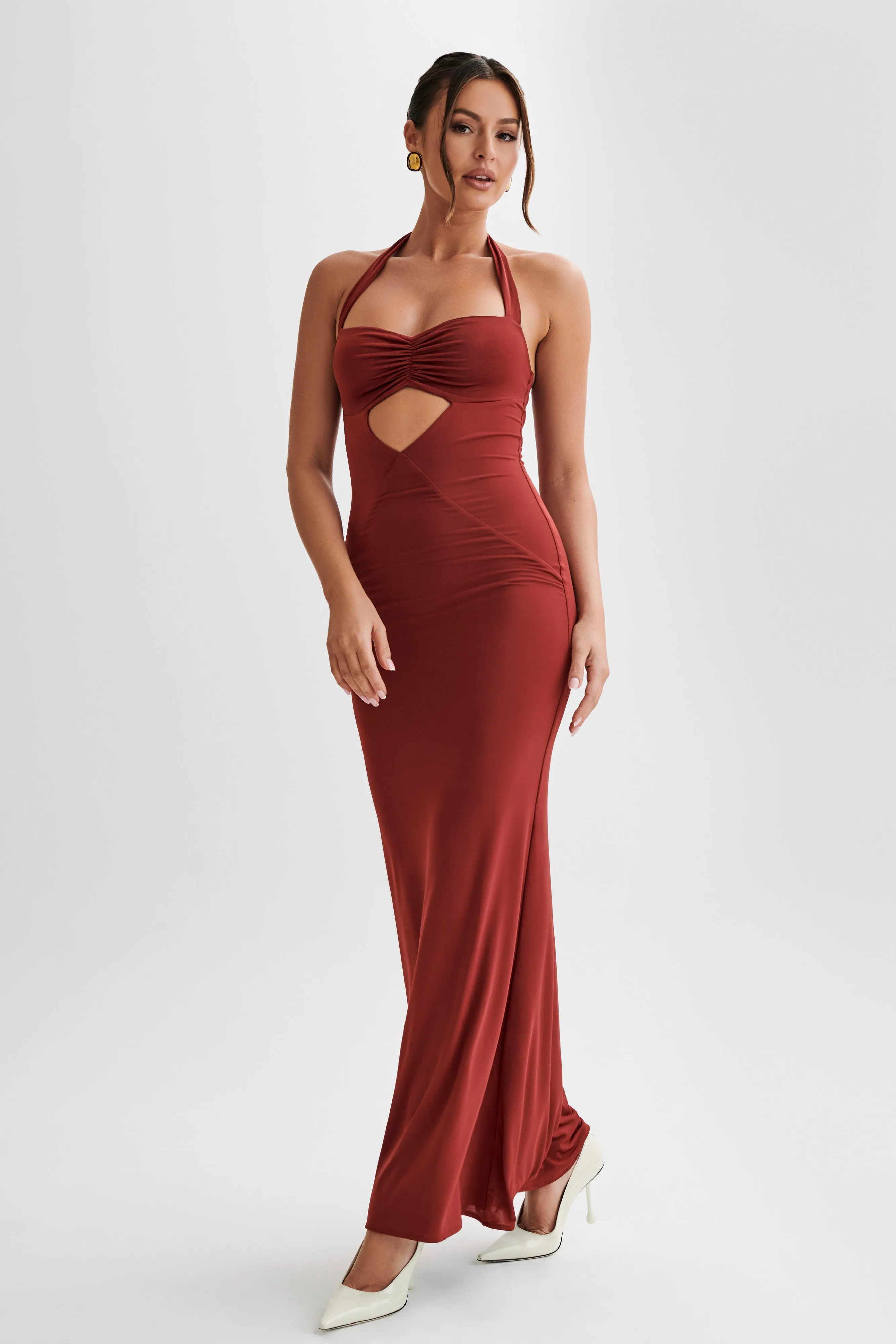 Ginevra Slinky Halter Maxi Dress - Cherry Red