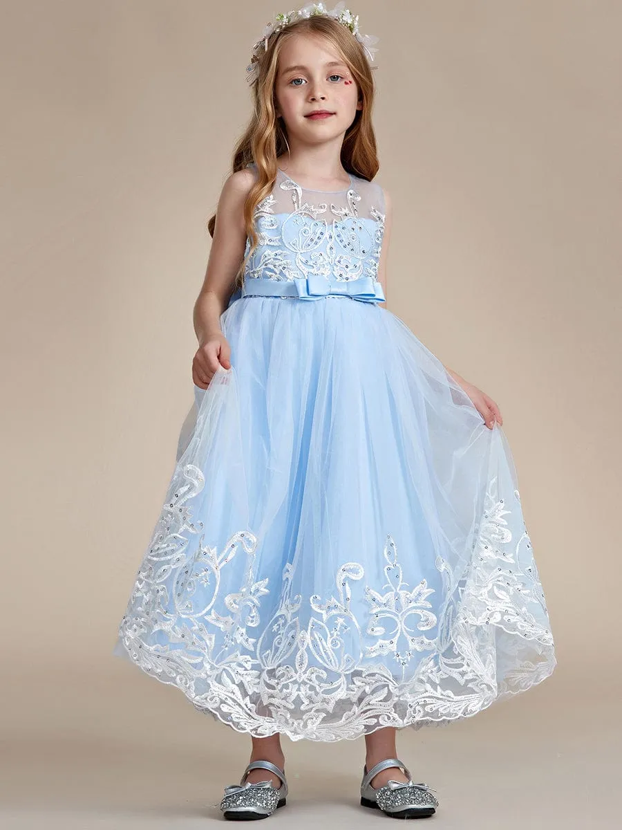 Gorgeous Applique Princess Dress for Flower Girl with Bowknot