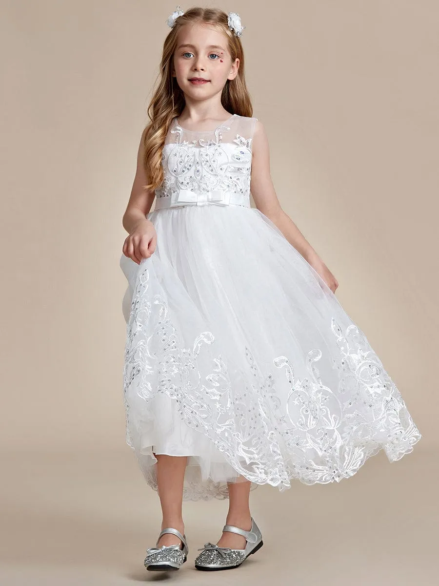 Gorgeous Applique Princess Dress for Flower Girl with Bowknot