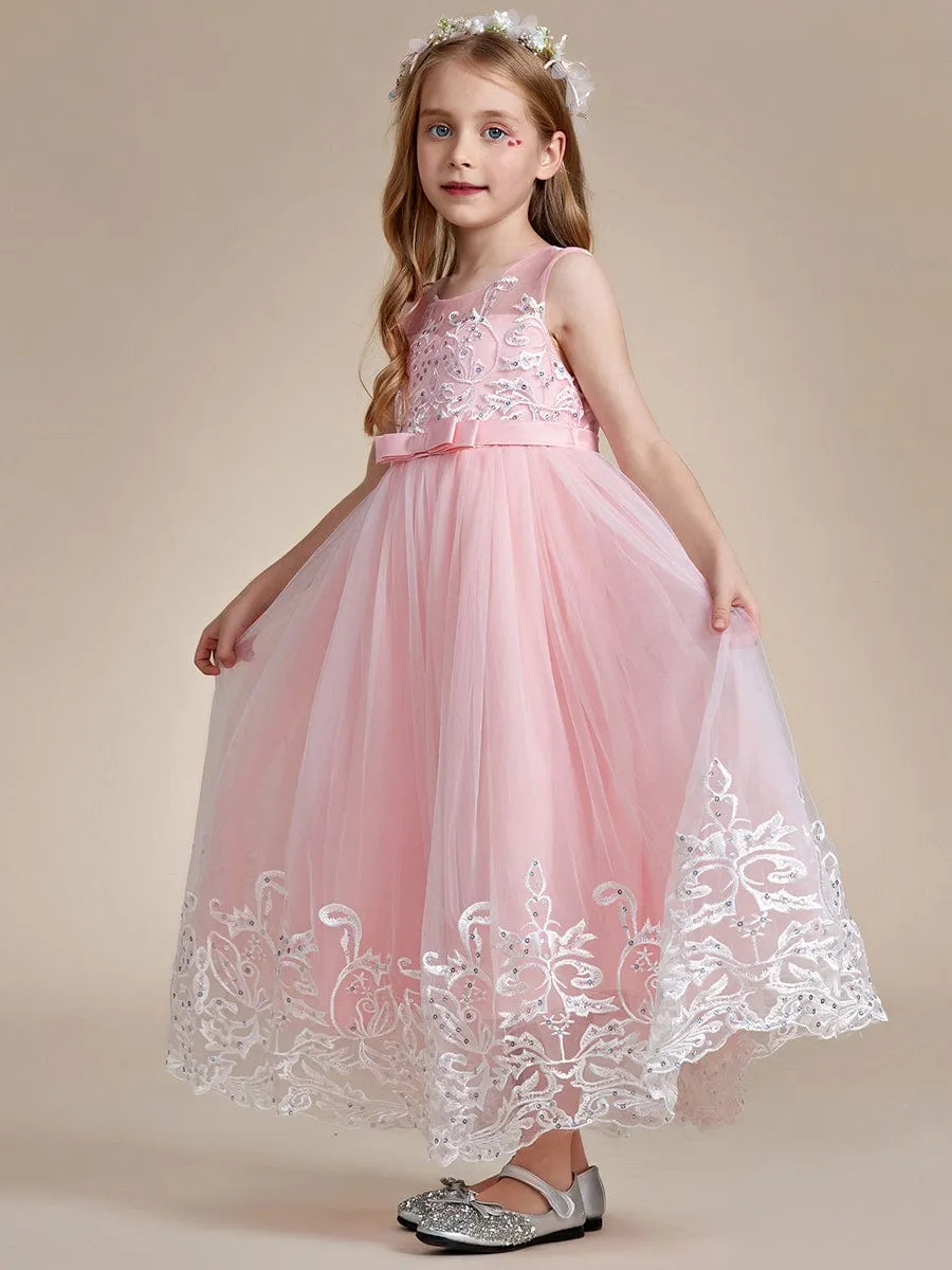 Gorgeous Applique Princess Dress for Flower Girl with Bowknot