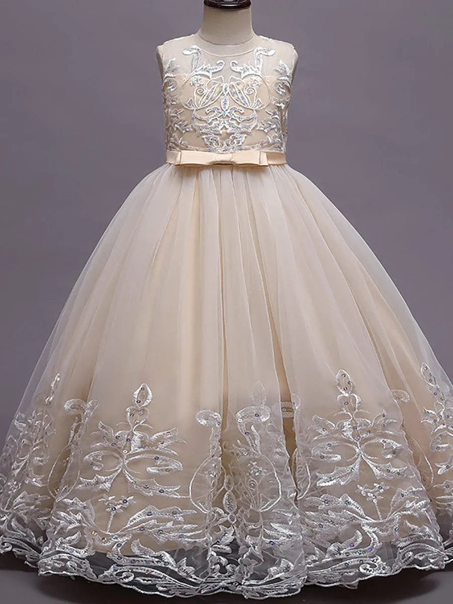 Gorgeous Applique Princess Dress for Flower Girl with Bowknot