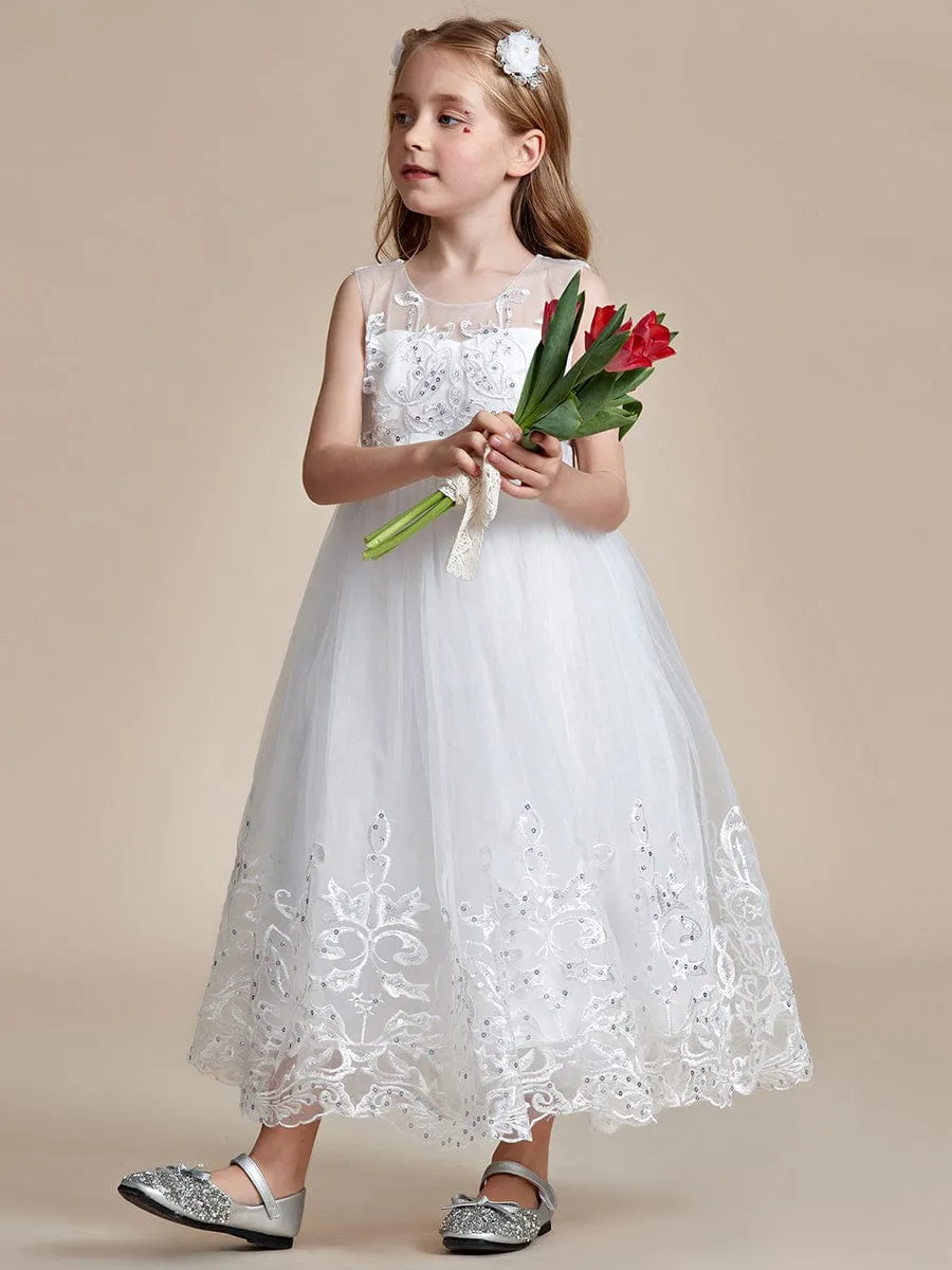 Gorgeous Applique Princess Dress for Flower Girl with Bowknot