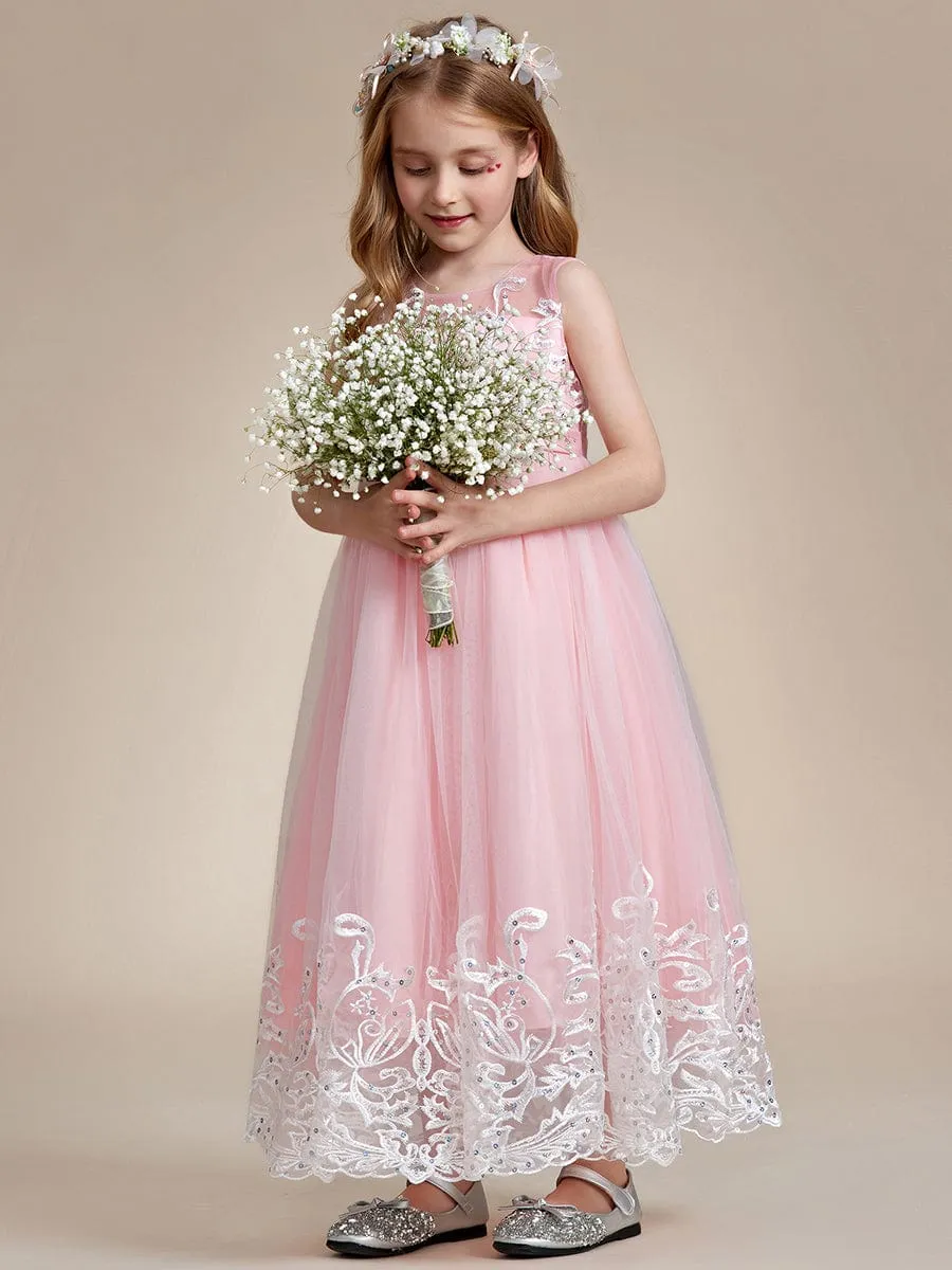 Gorgeous Applique Princess Dress for Flower Girl with Bowknot