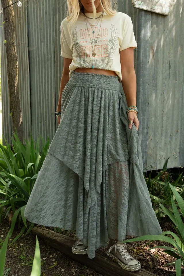 Graceful Lily Lace Maxi Skirt - Slate