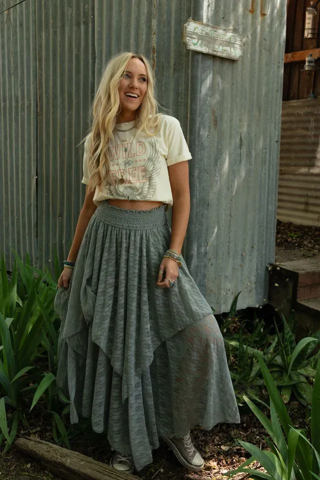 Graceful Lily Lace Maxi Skirt - Slate