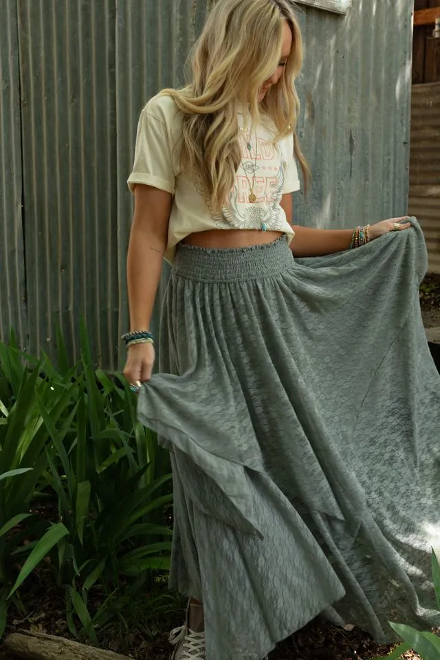 Graceful Lily Lace Maxi Skirt - Slate