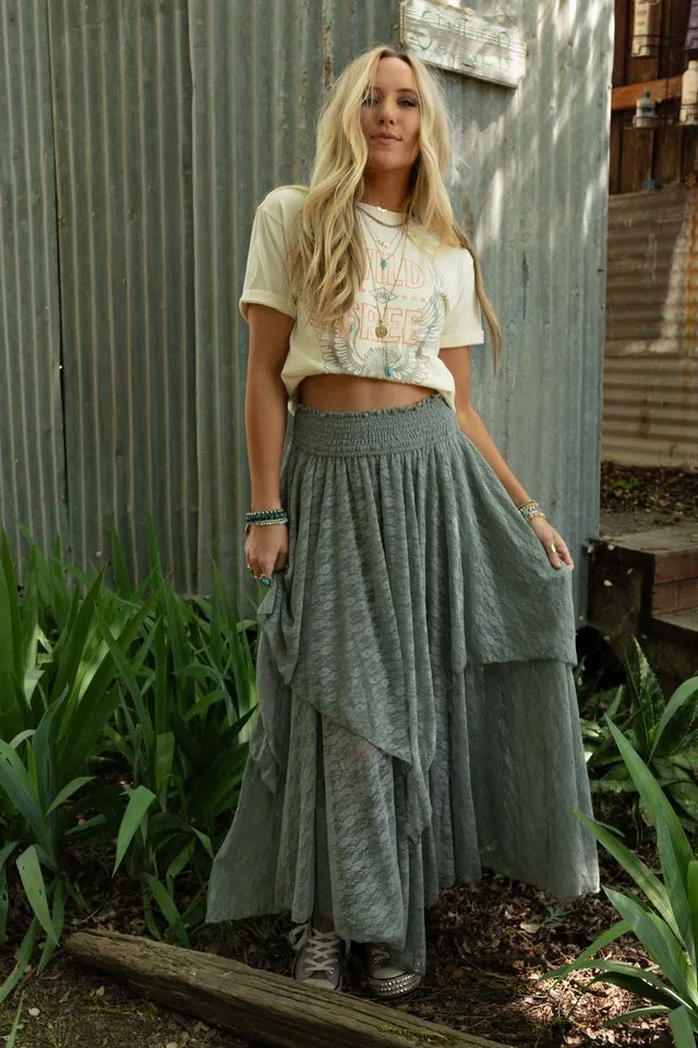 Graceful Lily Lace Maxi Skirt - Slate