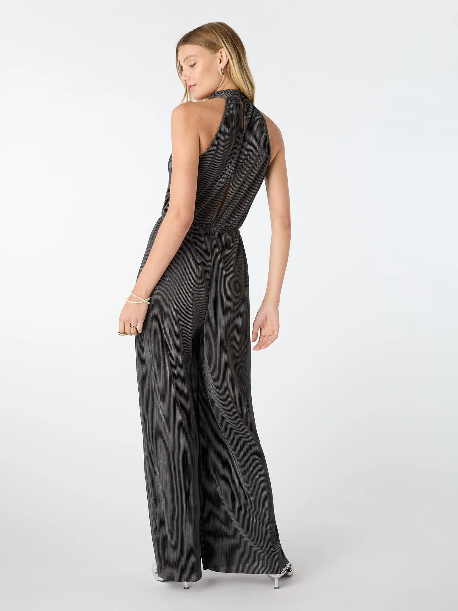 Hallie Halter Plisse Jumpsuit in Ash