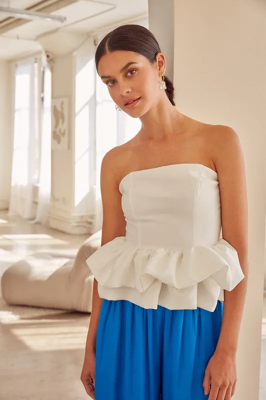 HIGH KEY RUFFLE STRAPLESS TOP [ONLINE EXCLUSIVE]