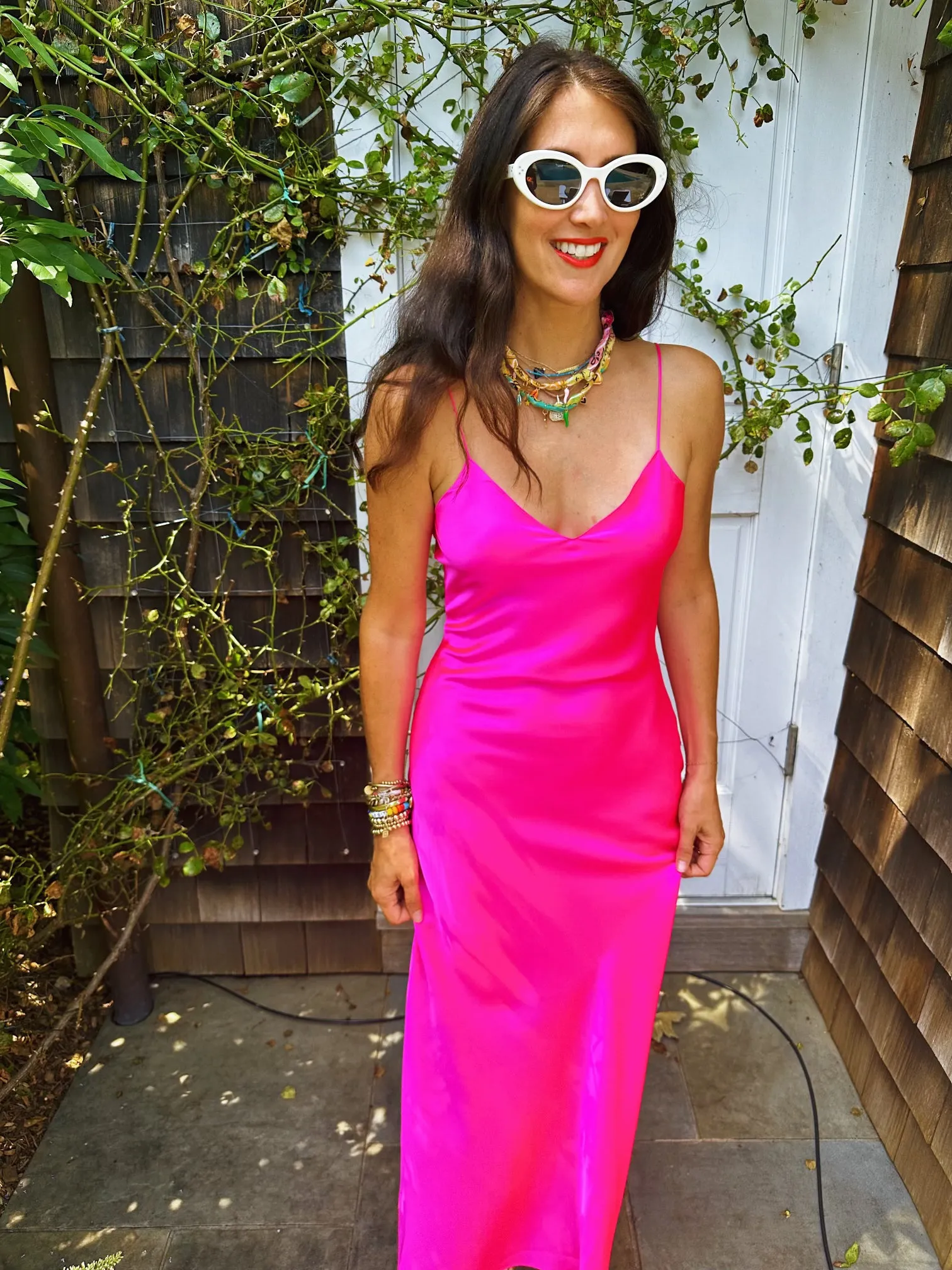 Hot Fuchsia Midi Bias Slip