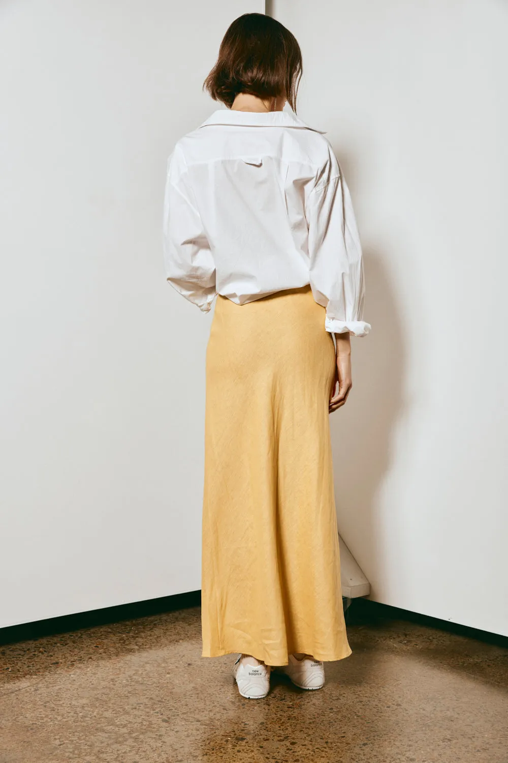 Italian Streets Linen Bias Cut Maxi Skirt Yellow