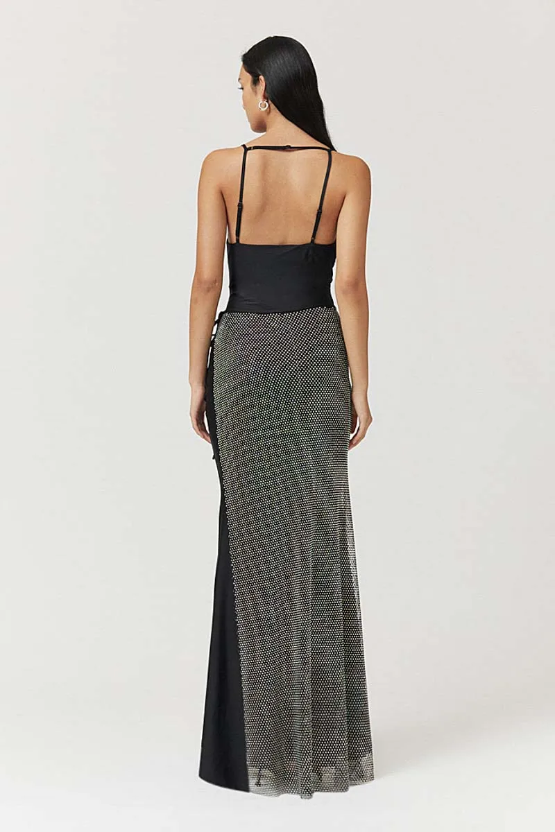 Ivy Strappy Maxi Dress with Diamante Skirt - Black