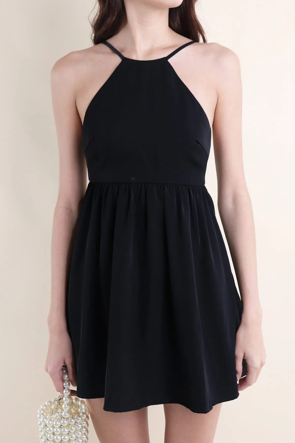 JEMMA HALTER LOW-BACK DRESS IN BLACK