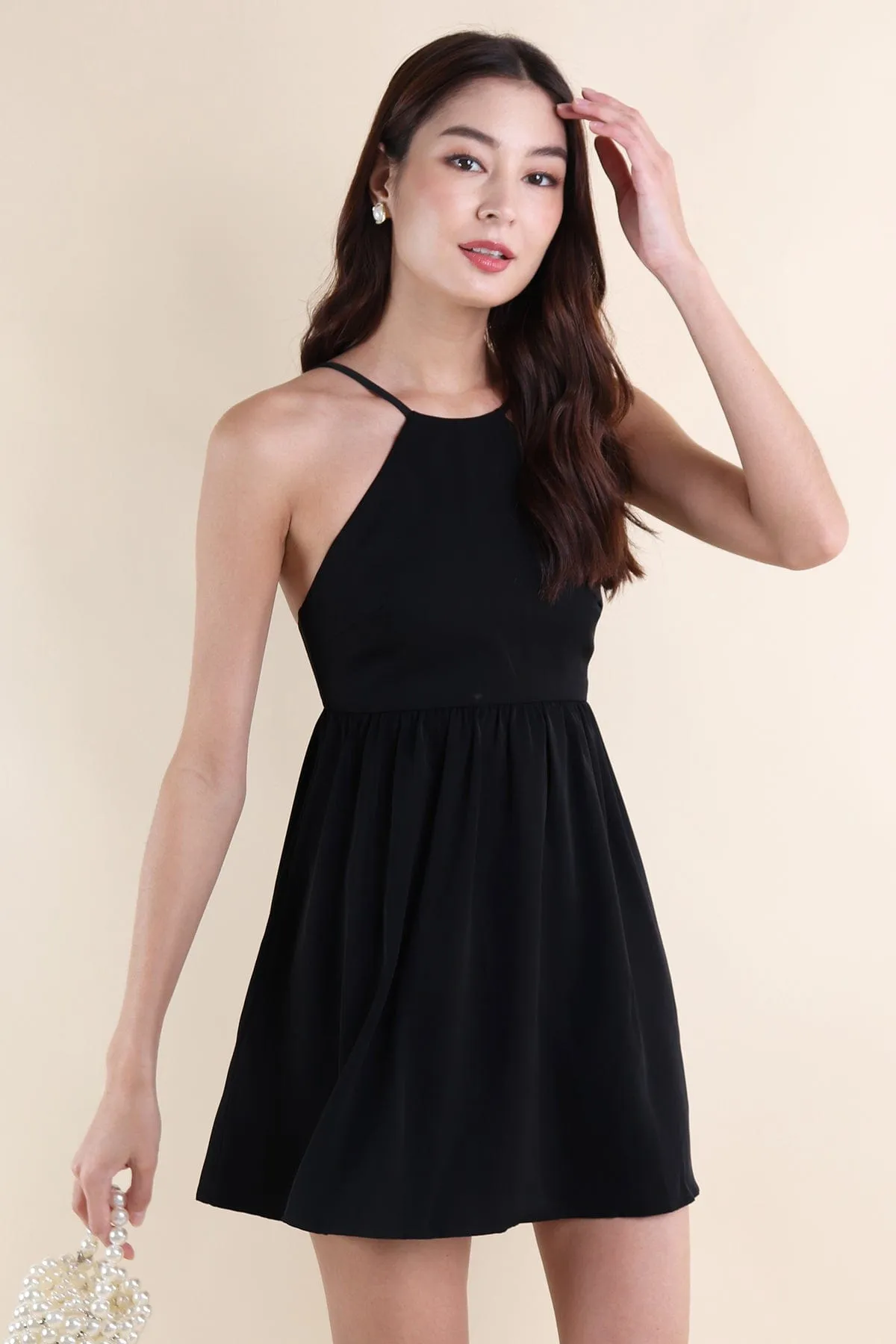 JEMMA HALTER LOW-BACK DRESS IN BLACK