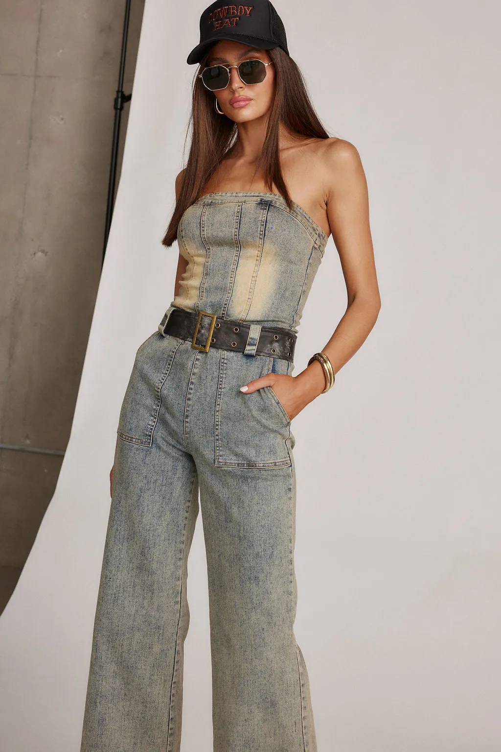 Jessie Denim Strapless Jumpsuit