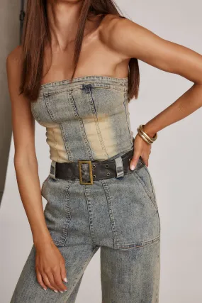 Jessie Denim Strapless Jumpsuit