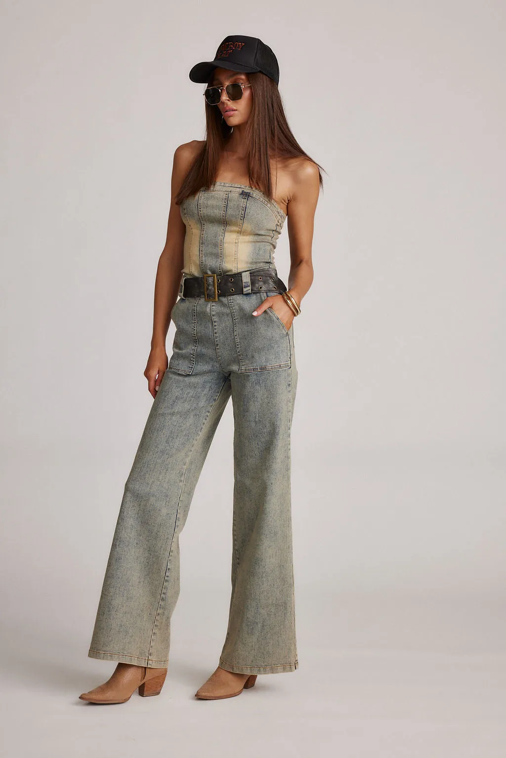 Jessie Denim Strapless Jumpsuit