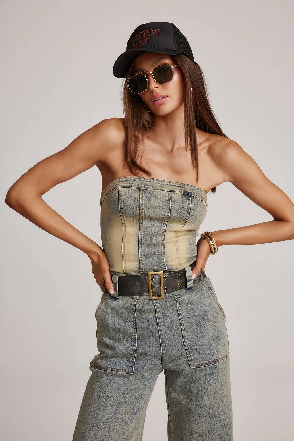 Jessie Denim Strapless Jumpsuit