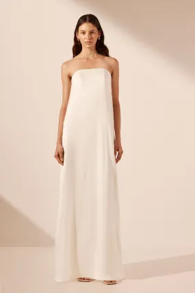 Cumulus Silk Strapless Ivory Maxi Dress with Lace Detail by La Lune