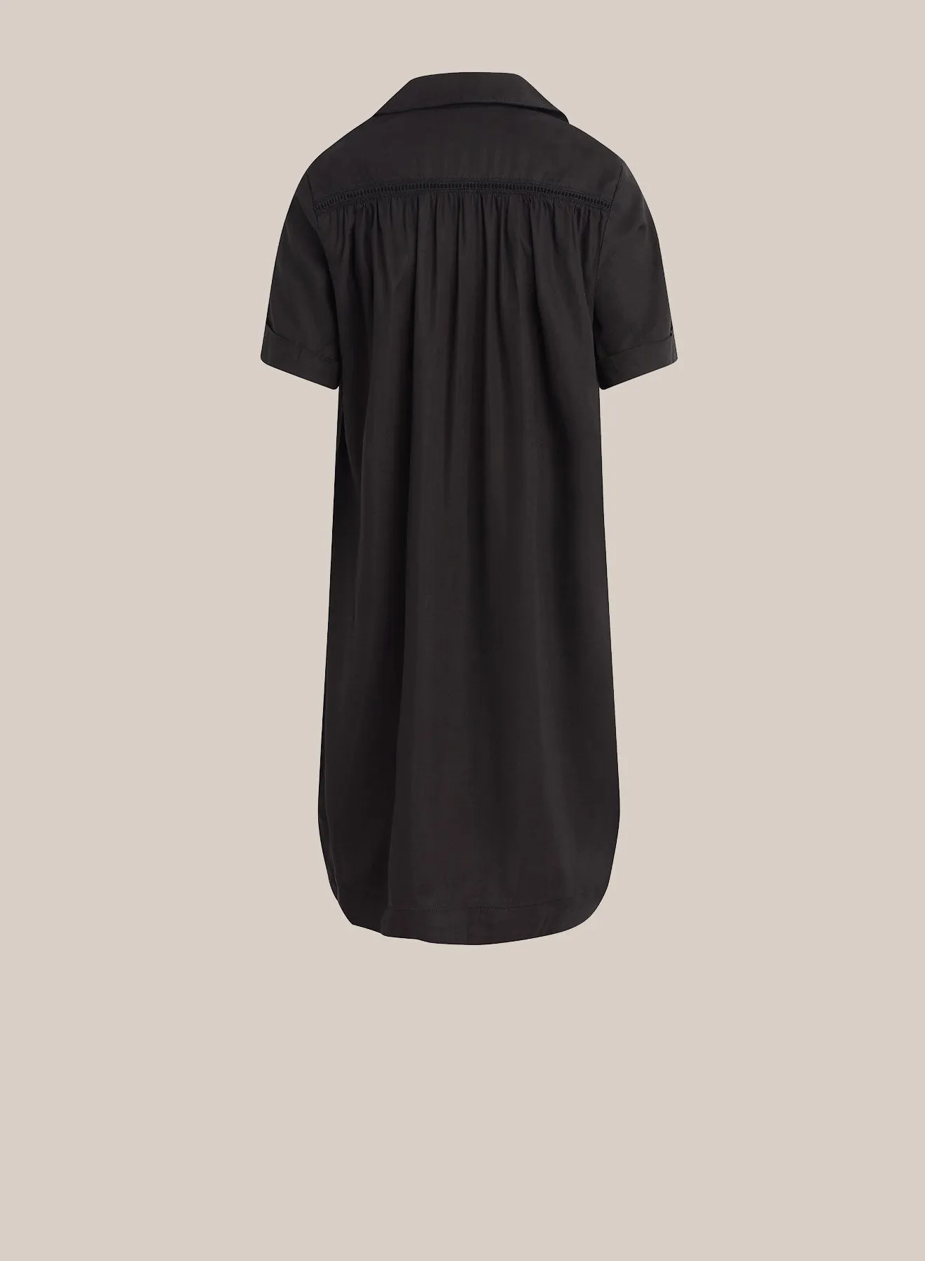 Ladder Trim Shirt Dress - Black