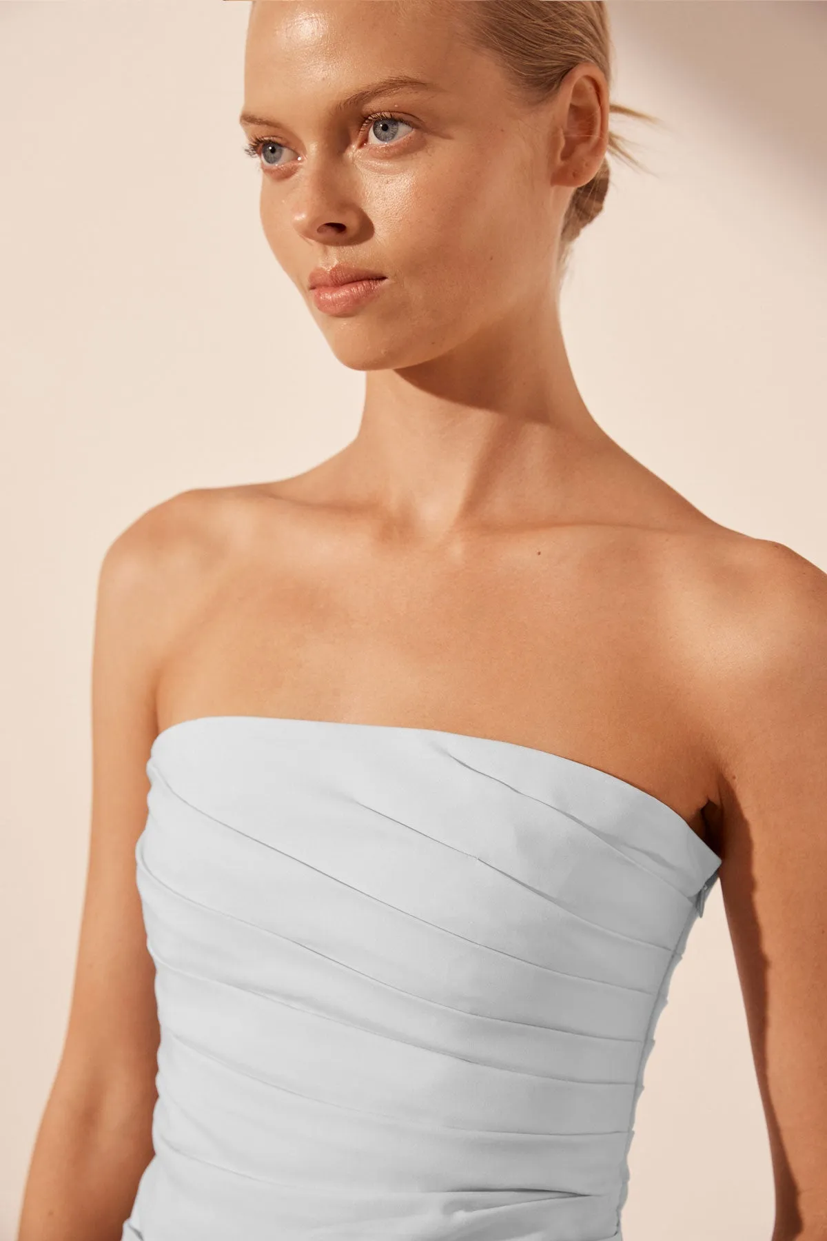 LANI STRAPLESS DRAPED BODICE - SKY