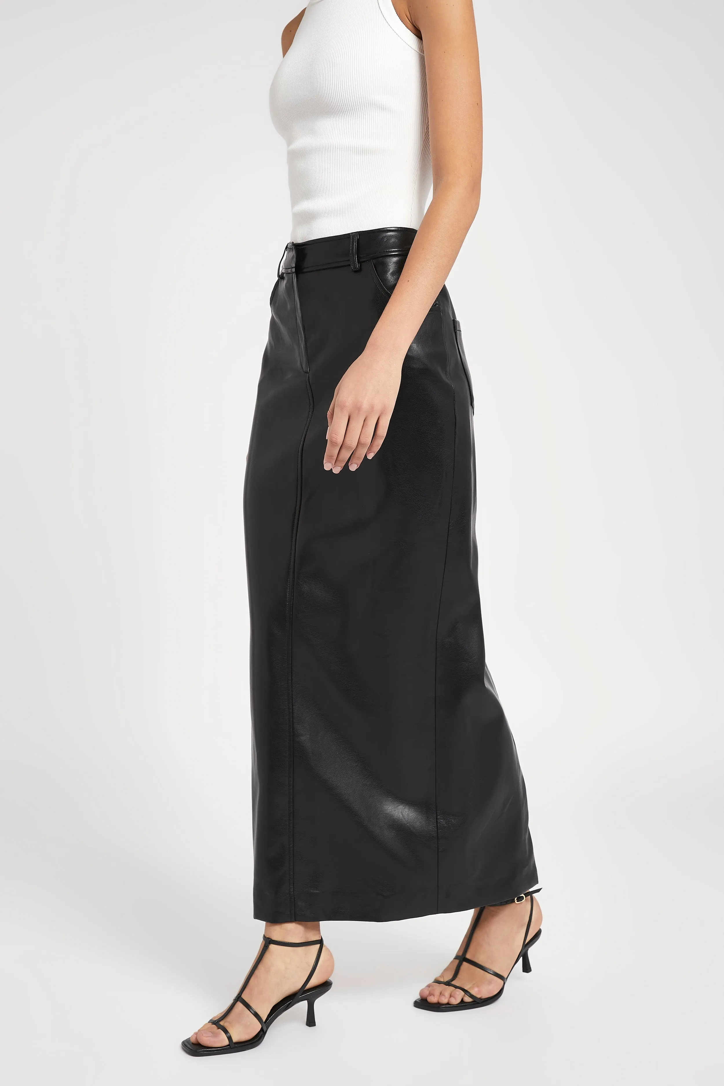 Leather Tailored Maxi Skirt - Black