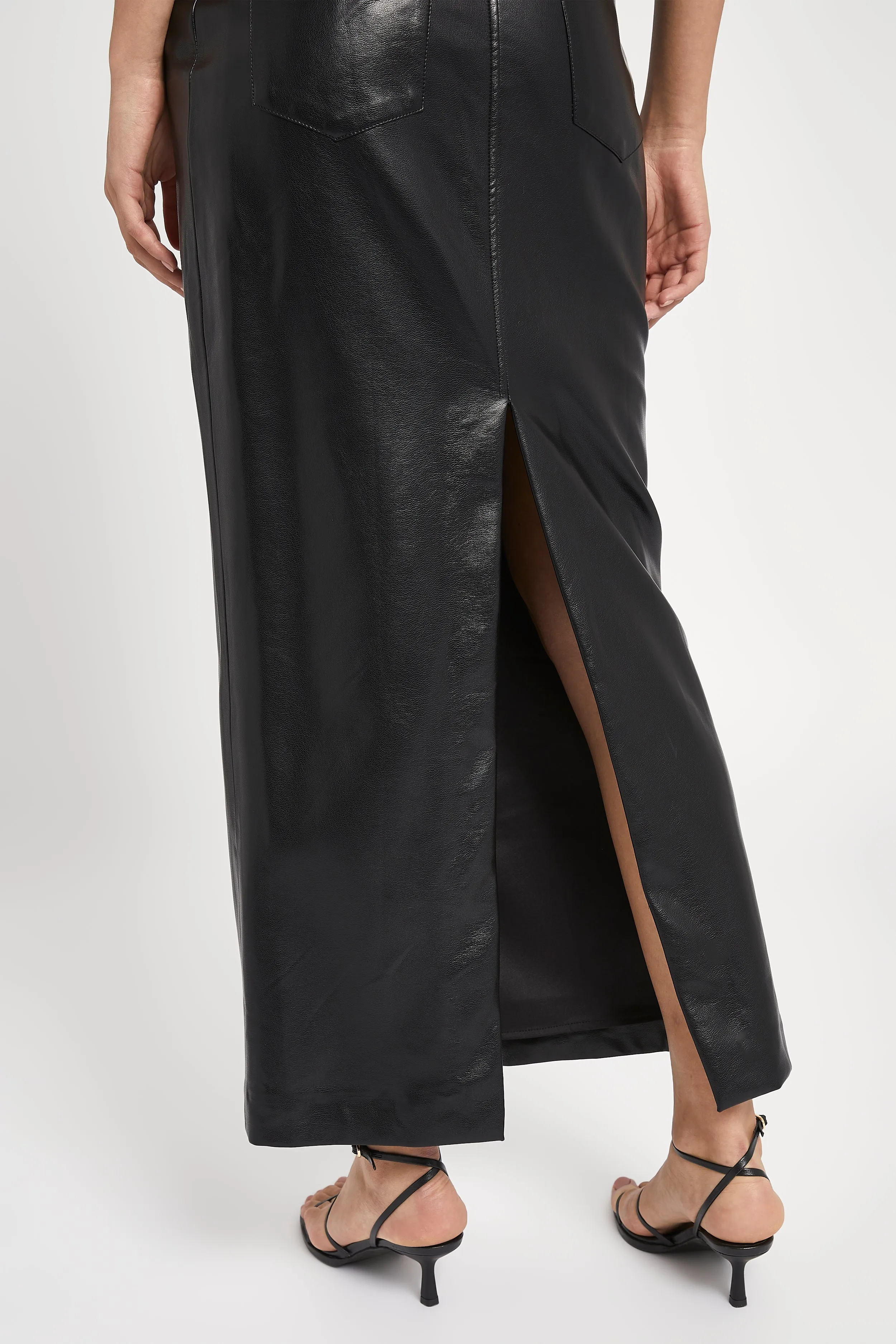 Leather Tailored Maxi Skirt - Black