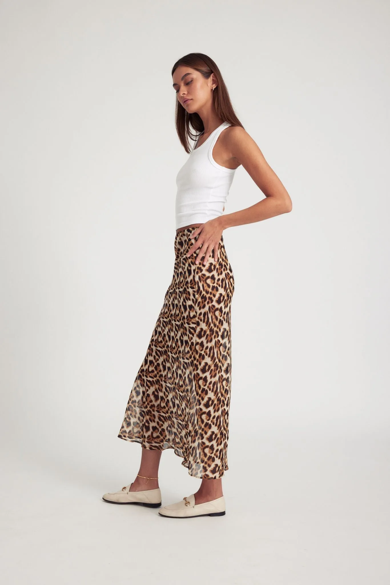 Leopard Silk Bias Maxi Skirt