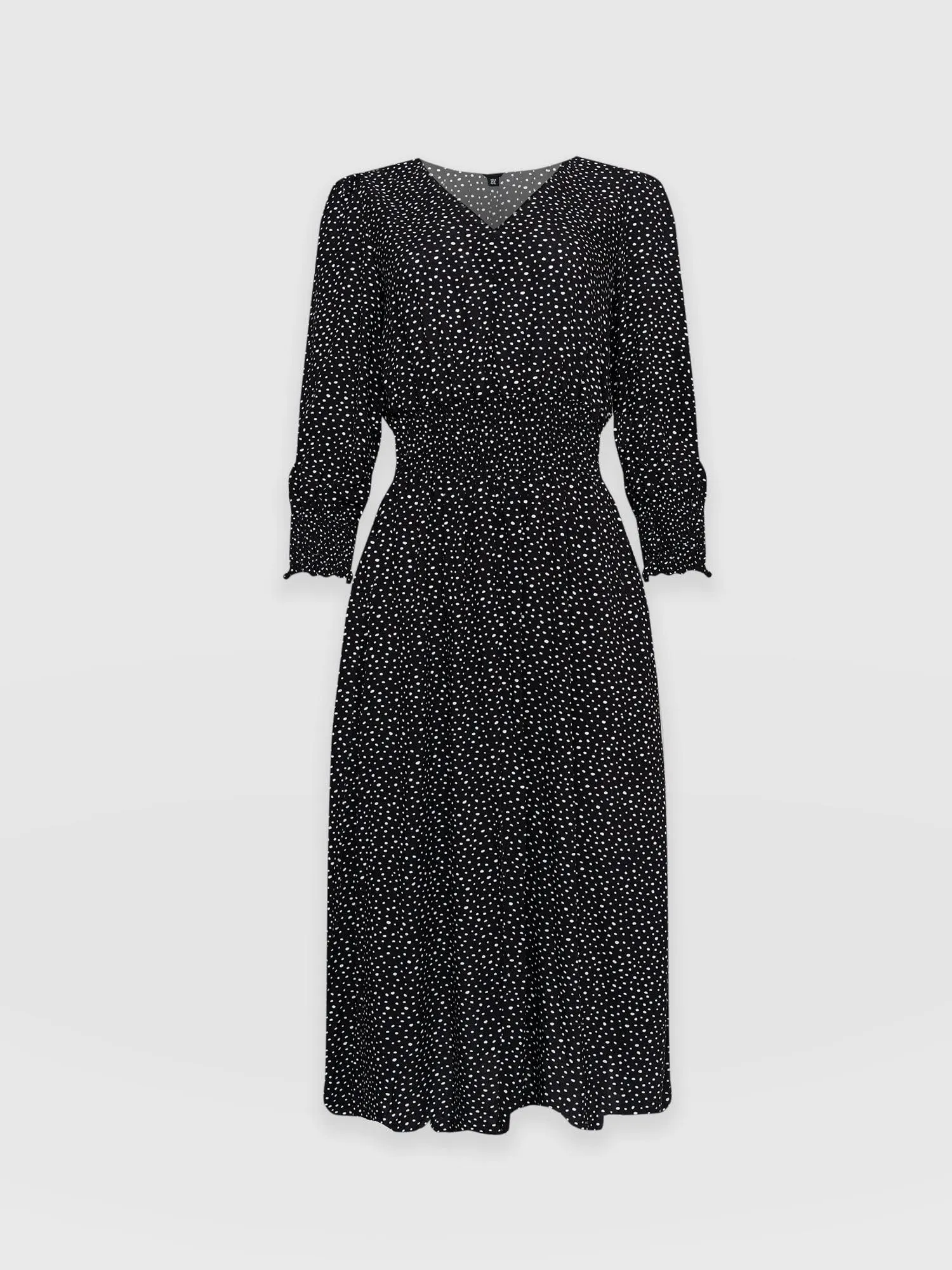 Marina Shirring Dress - Black Spot