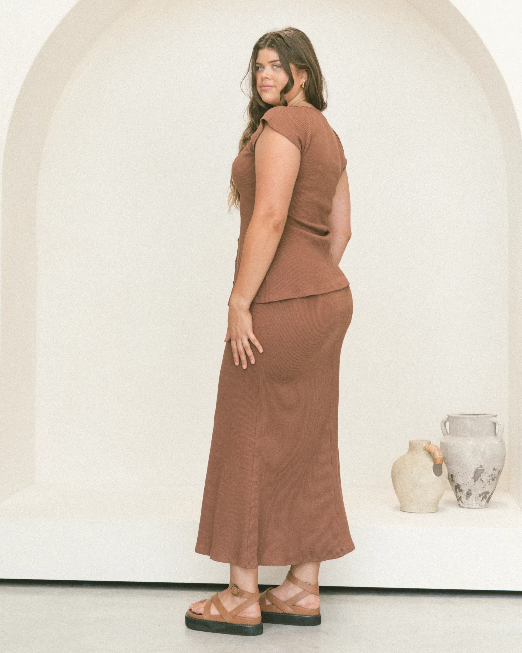 Marley Maxi Ribbed Skirt | Brown