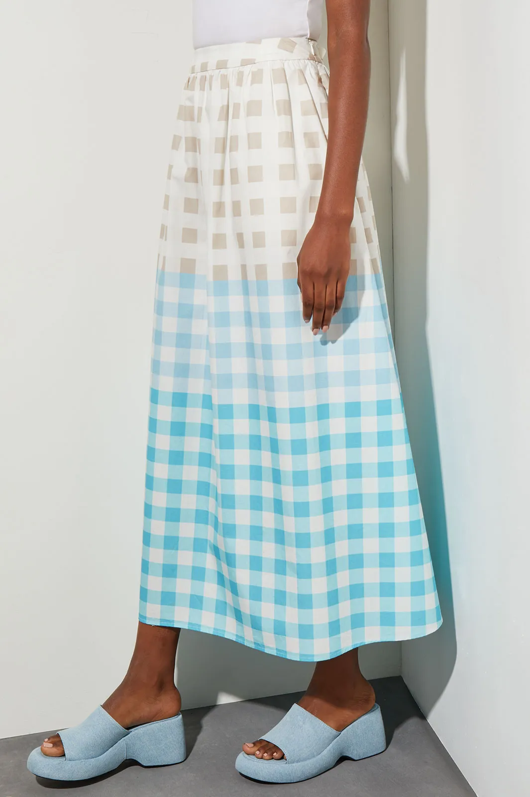 Maxi A-Line Skirt - Gingham Cotton Poplin