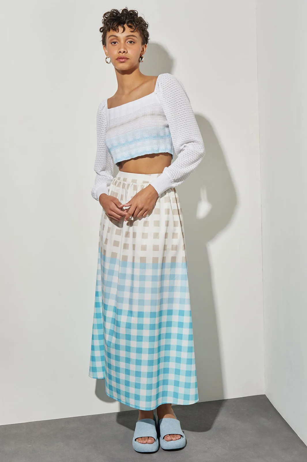 Maxi A-Line Skirt - Gingham Cotton Poplin