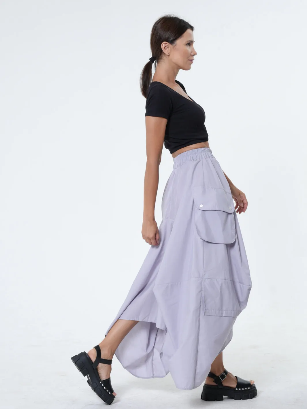 Maxi Skirt With Drapings In Gray